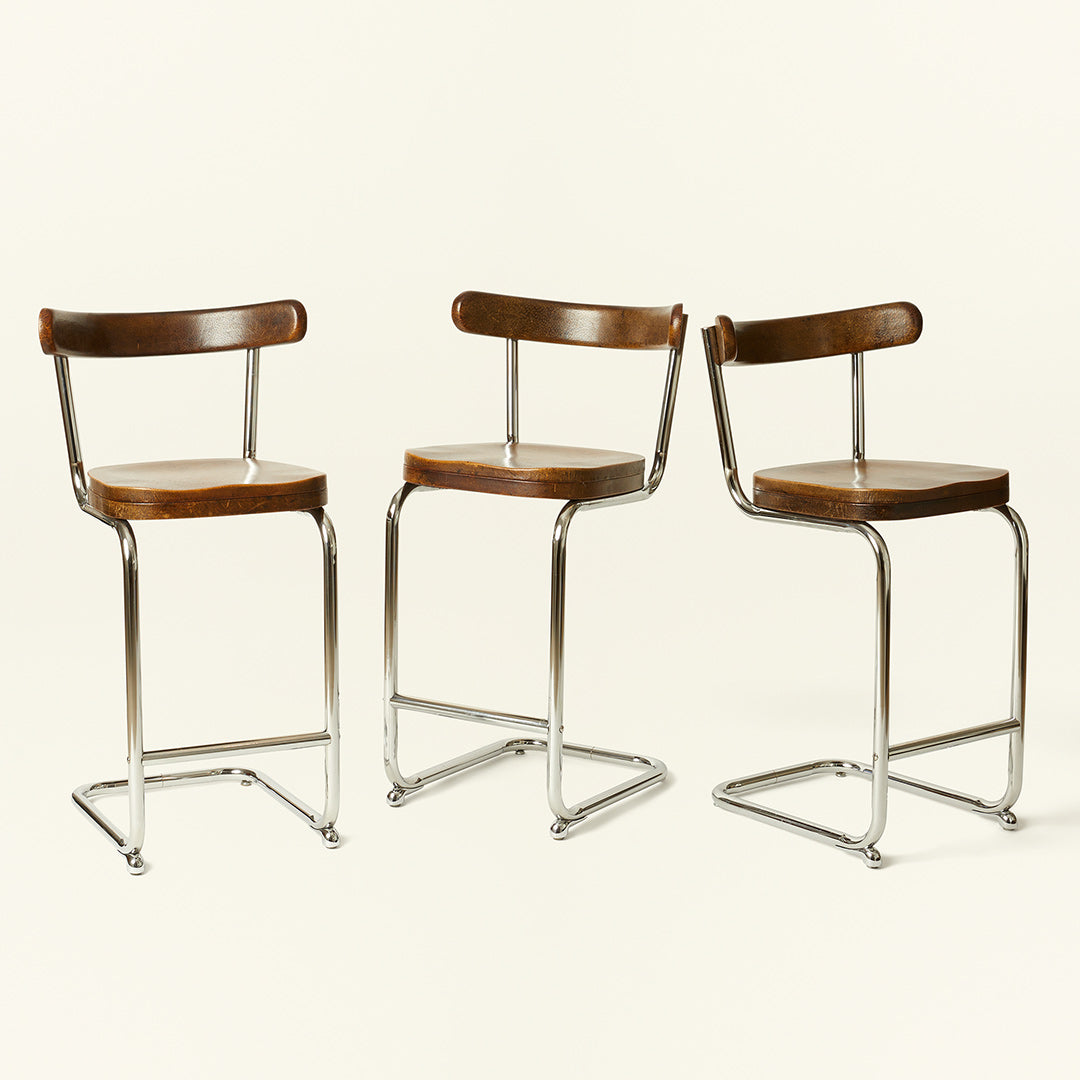 Vintage Leather and Chrome "Thonet" Bar Stool by York Street Studio