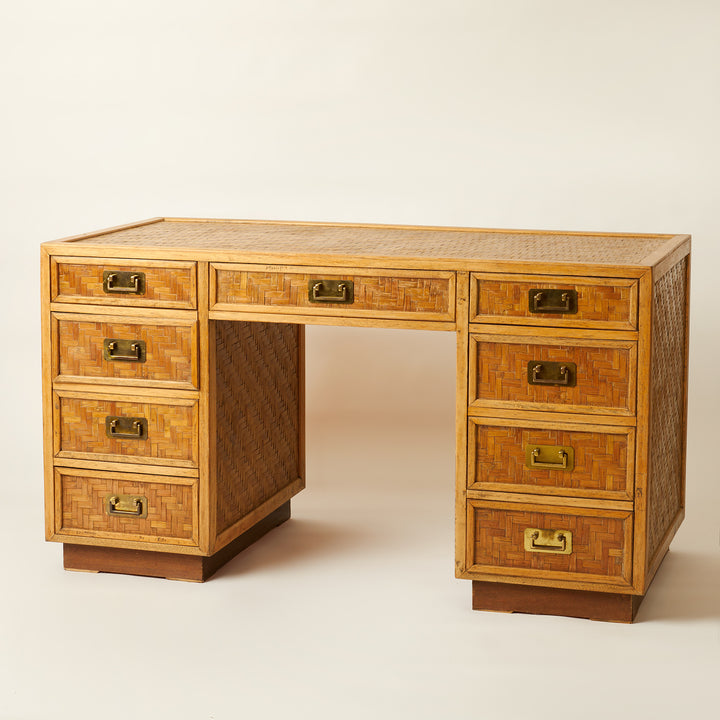 Woven Bamboo Desk, Italian c. 1960