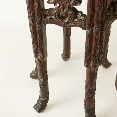 Hexagonal Antique Carved Qing Dynasty Chinese Rosewood Stand with Marble Top c 1880