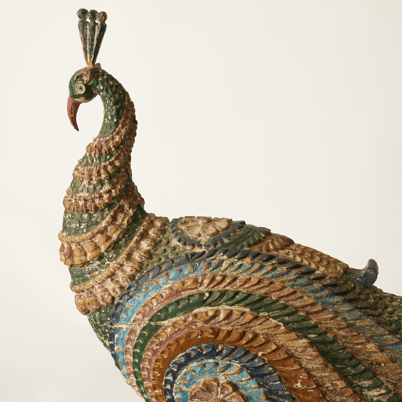 Pair of Painted Carved Wood Peacocks, India c. 1900