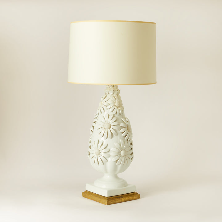 Large Vintage Floral Porcelain Table Lamp, Spanish c. 1960s