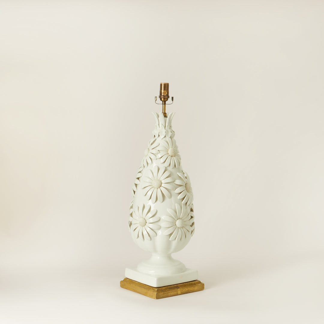 Large Vintage Floral Porcelain Table Lamp, Spanish c. 1960s