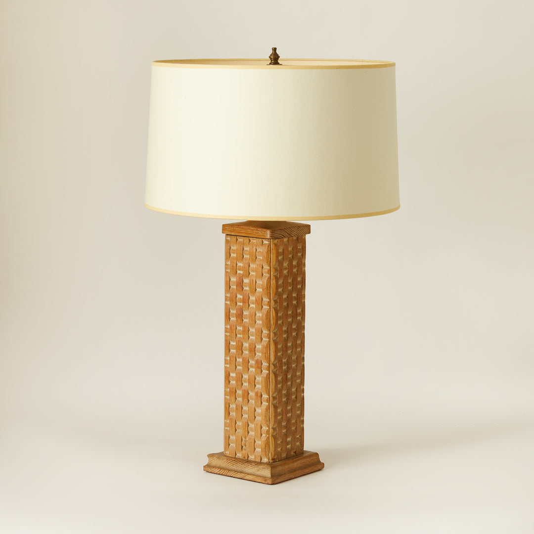 Pair of Cirused Oak Carved Lamps, French c. 1940