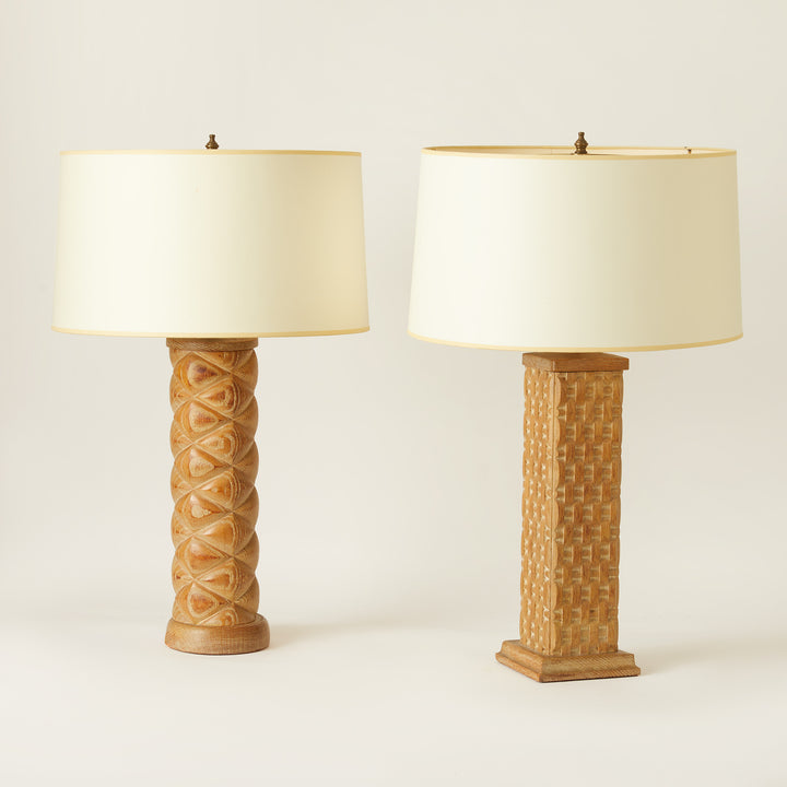 Pair of Cirused Oak Carved Lamps, French c. 1940