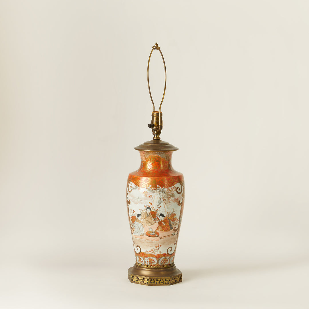 19th Century Meiji Period Kutani Porcelain Vase Lamp, Japanese