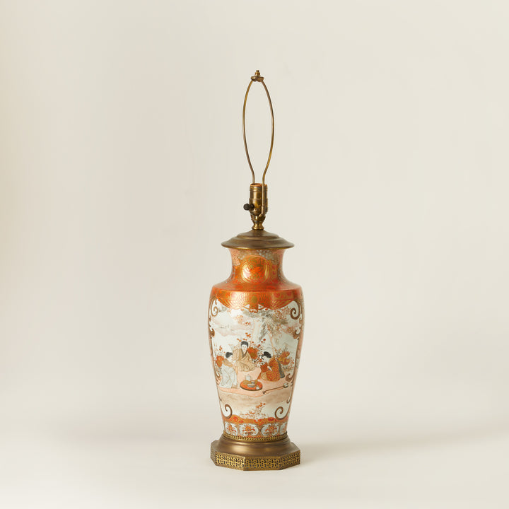 19th Century Meiji Period Kutani Porcelain Vase Lamp, Japanese