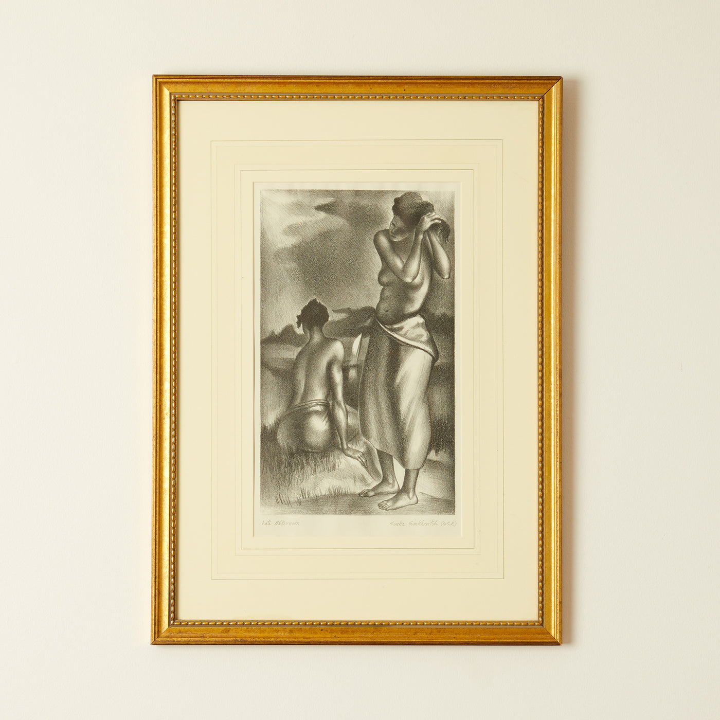 Signed Lithograph, in Gold Frame, Bathers