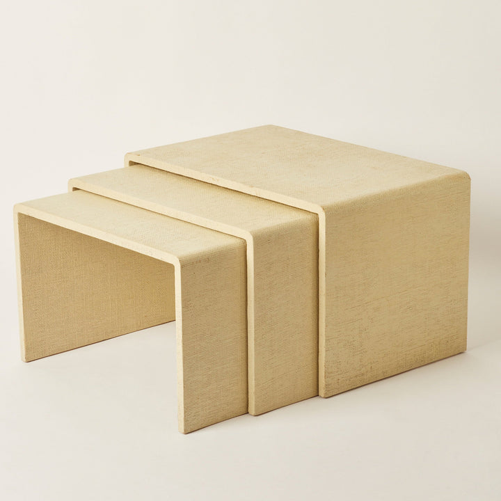 Set Of 3 Glazed Raffia Nesting Tables In The Style Of Karl Springer C. 1970