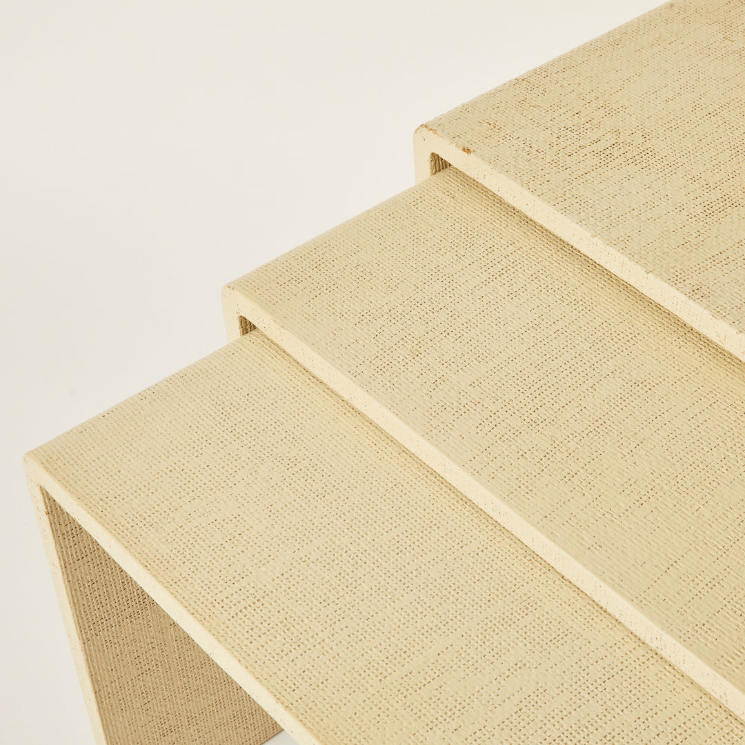 Set Of 3 Glazed Raffia Nesting Tables In The Style Of Karl Springer C. 1970