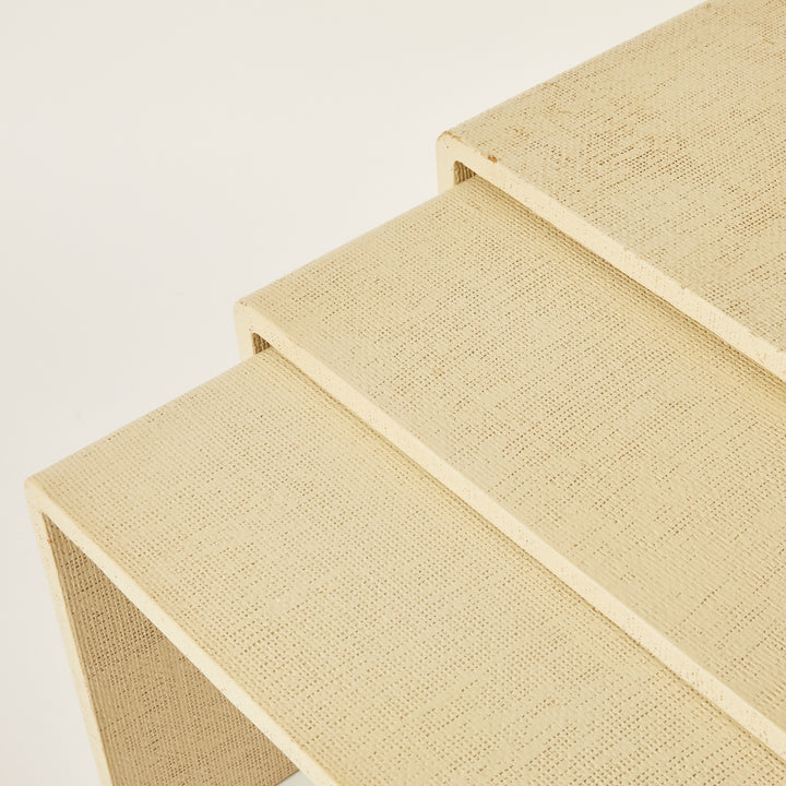 Set Of 3 Glazed Raffia Nesting Tables In The Style Of Karl Springer C. 1970