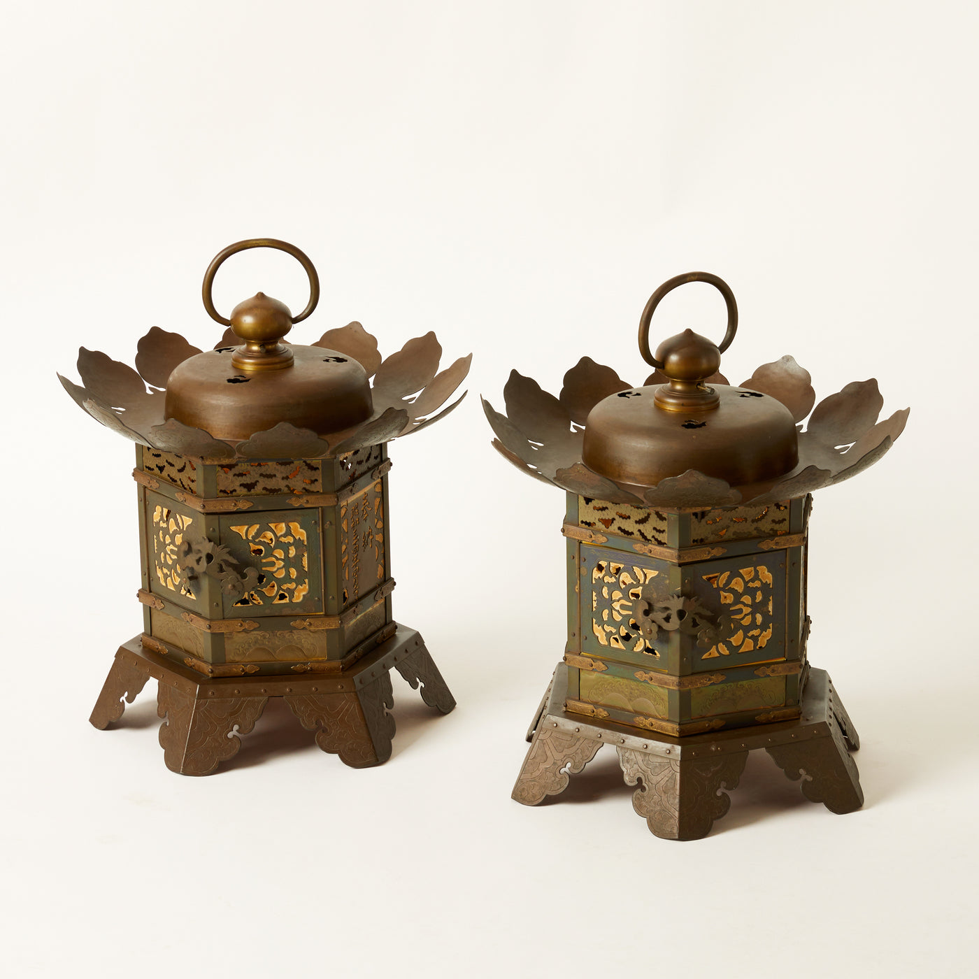 Pair of Large Brass & Pagoda Style Lanterns