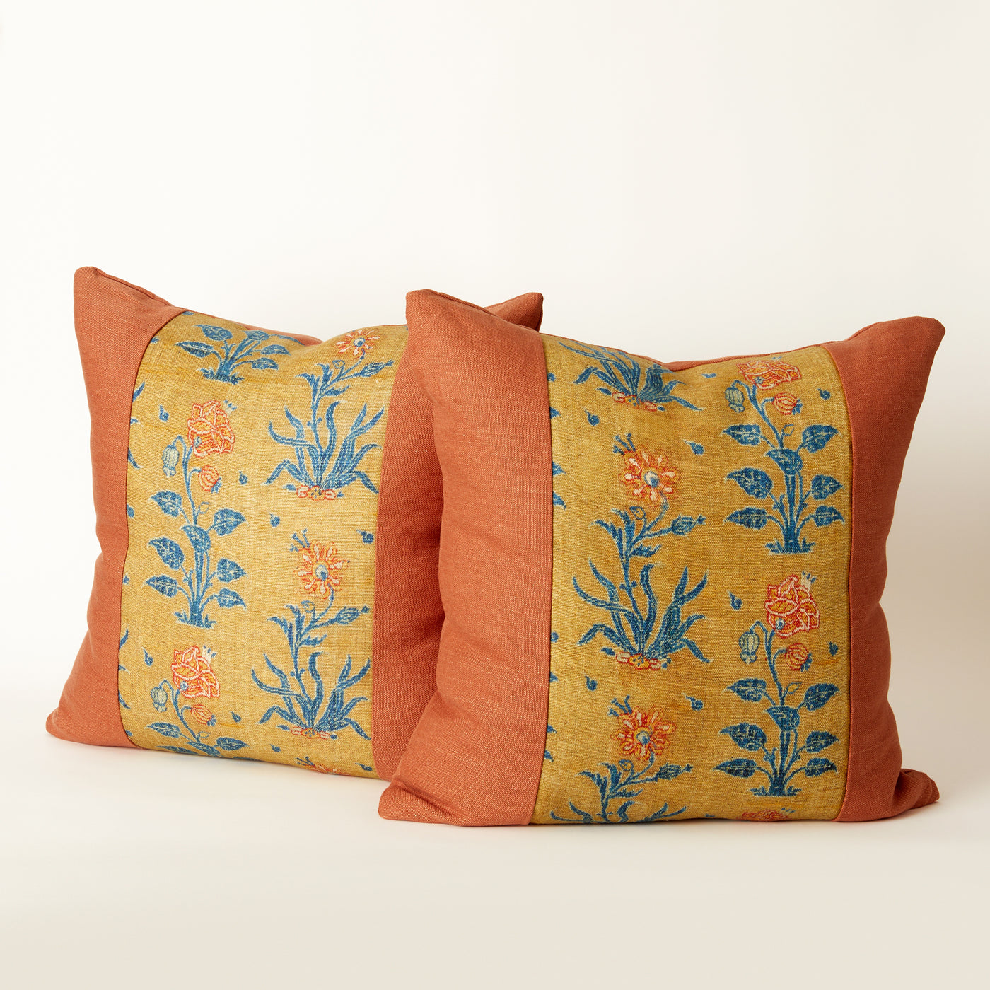 Pillow with Framed Vintage Italian Linen Design <p> (Orange)