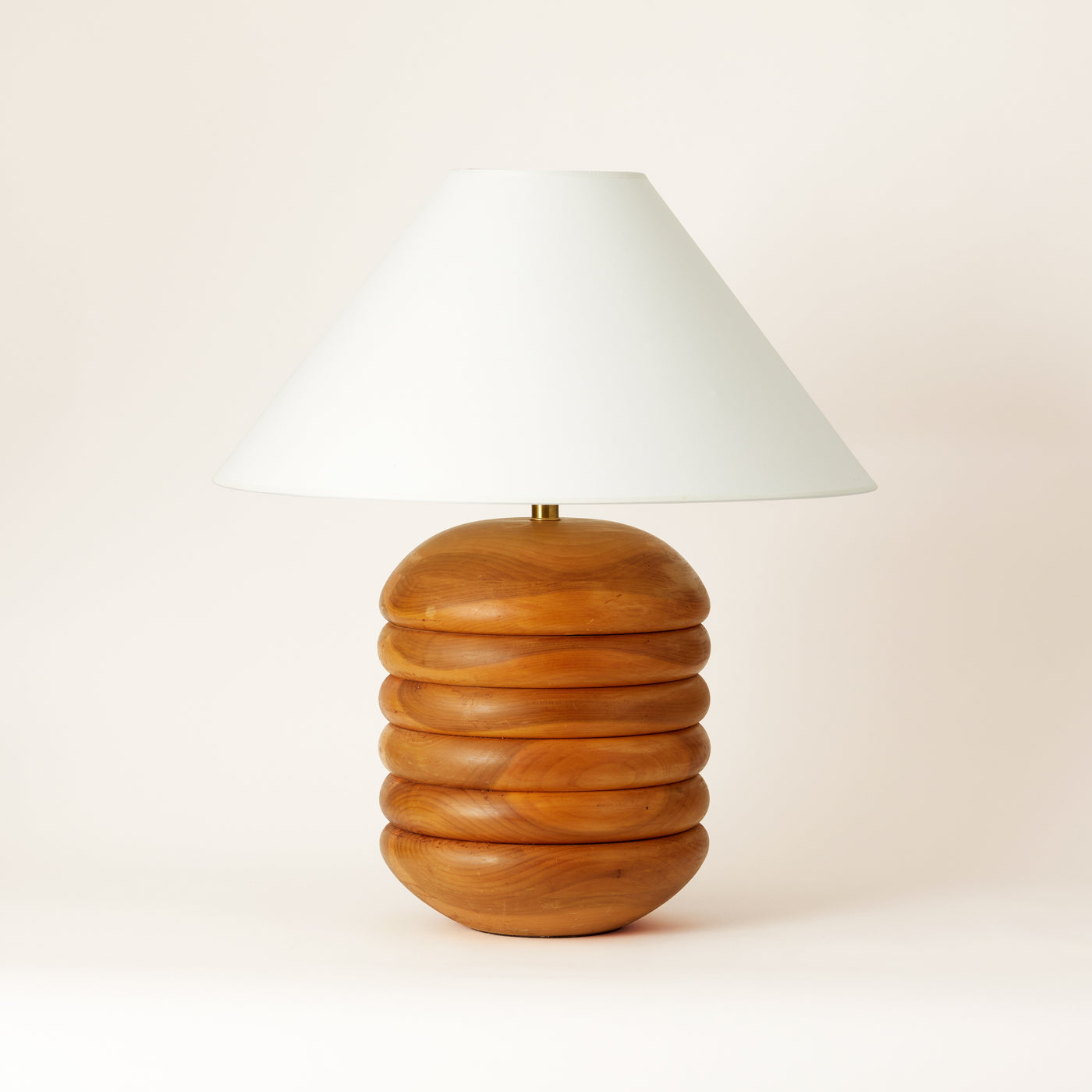 Large Wooden Ribbed Lamp with Shade