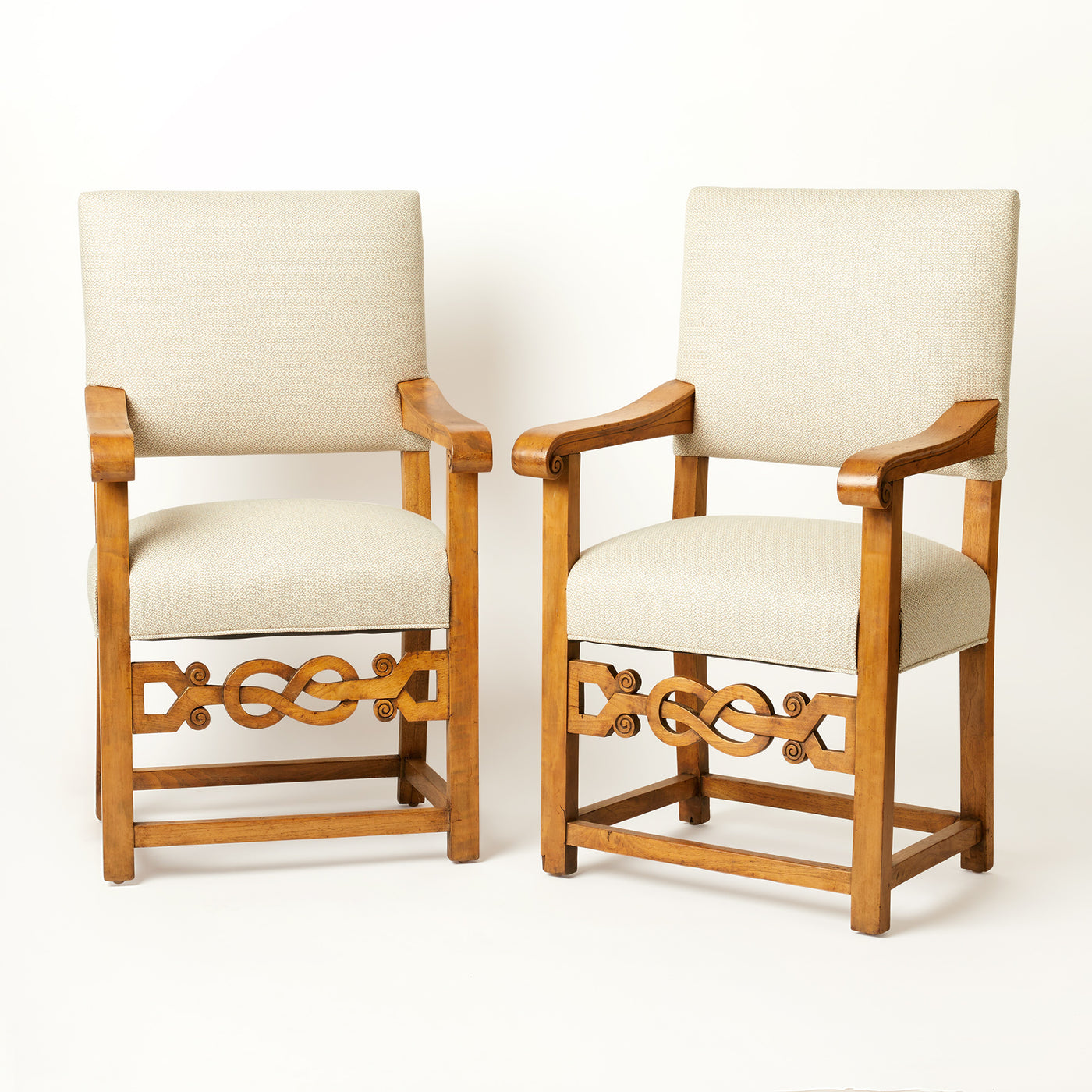 Pair of Decorative Carved Wood Chairs, Spanish c. 1930