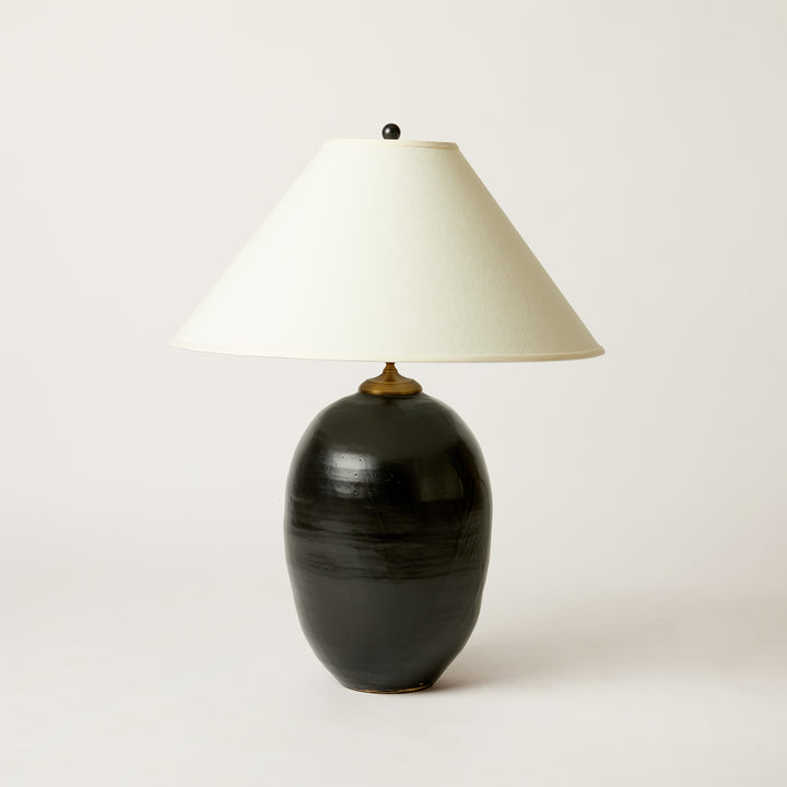 Black Glazed Ceramic Lamp by Local Artist