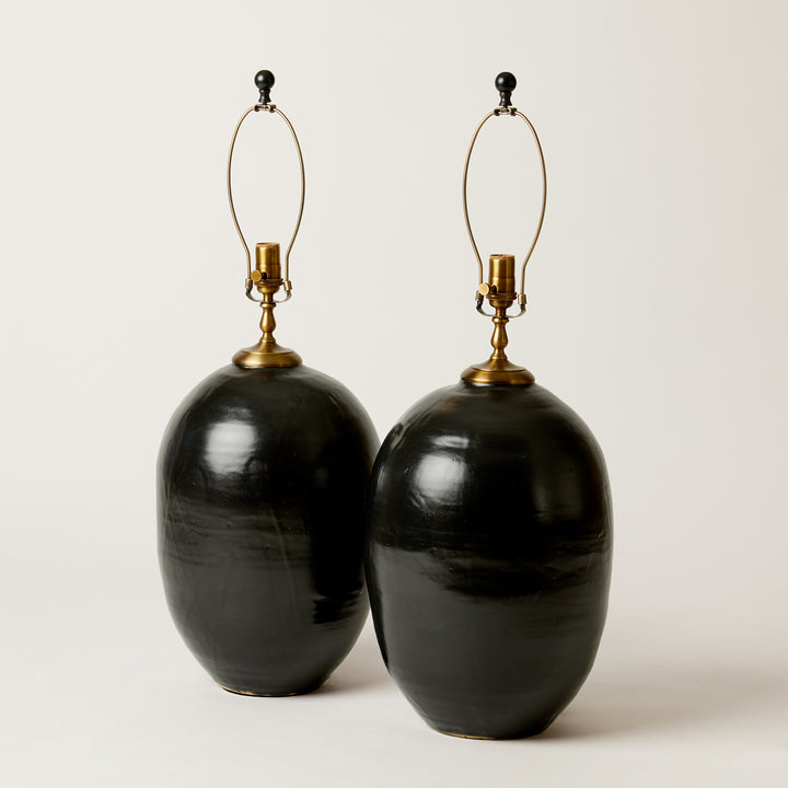 Black Glazed Ceramic Lamp by Local Artist
