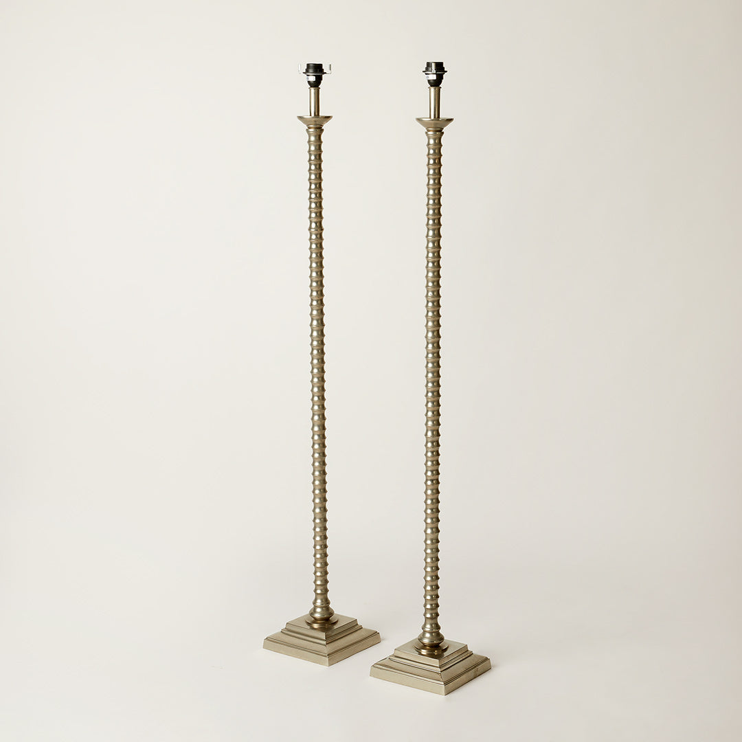 Pair of Floor Lamps in Nickel-Like Finish