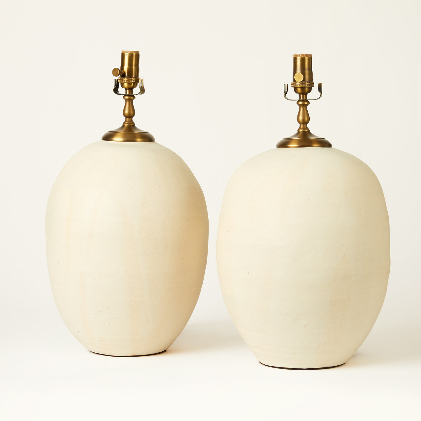 Pair of White Matte Glazed Ceramic Lamps by Local Artist