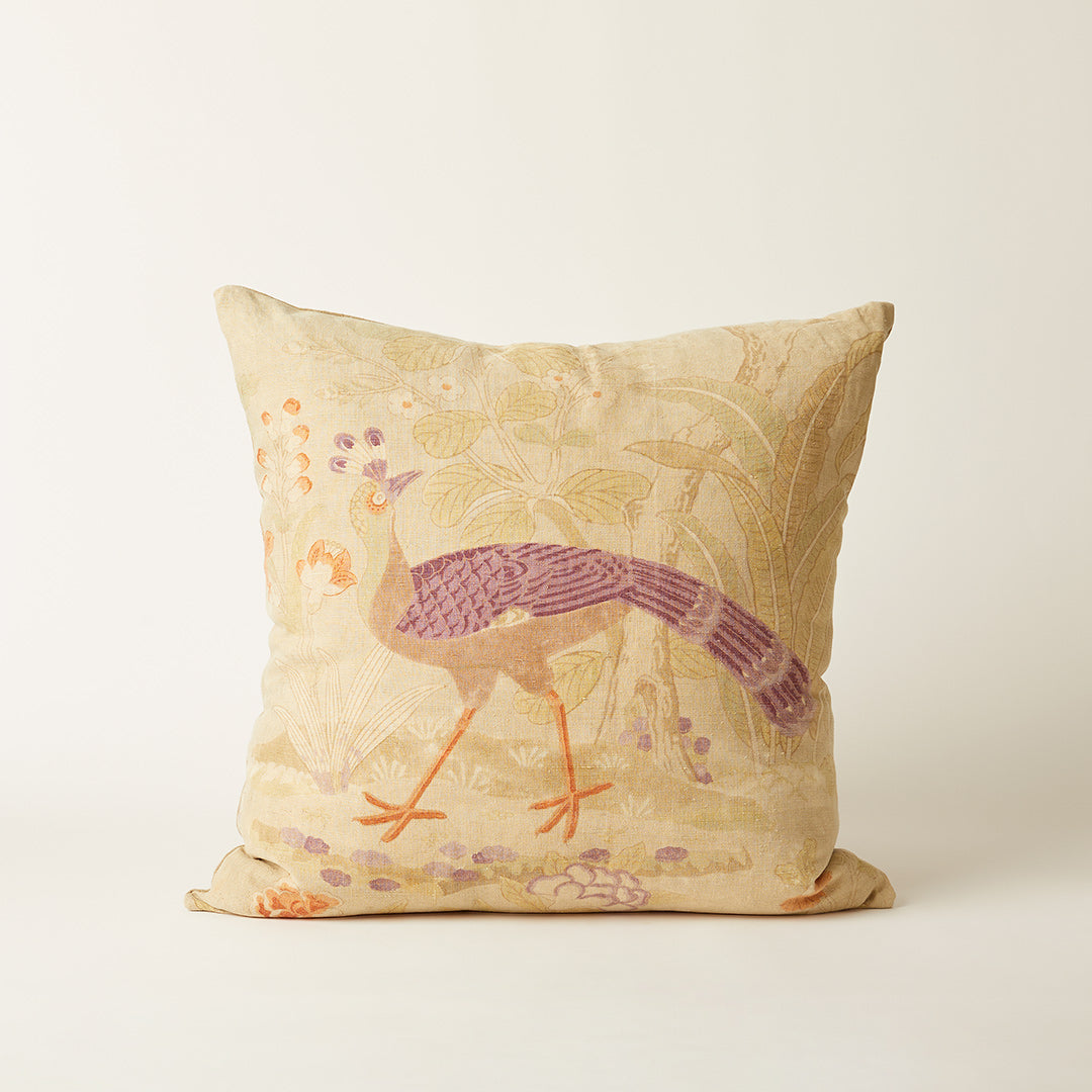 Vintage Purple Bird Print Linen Pillow