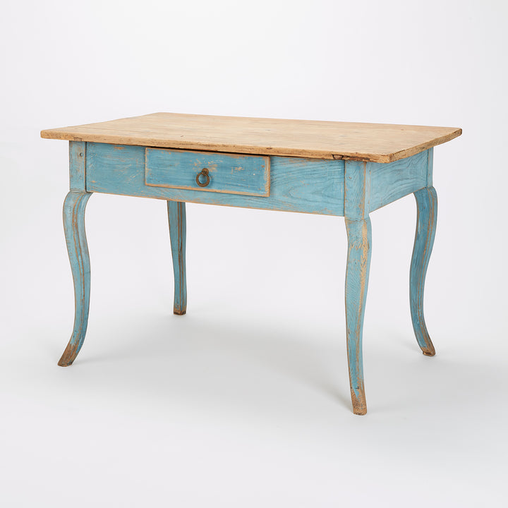 French Painted Table / Desk with Blue Cabriole Legs