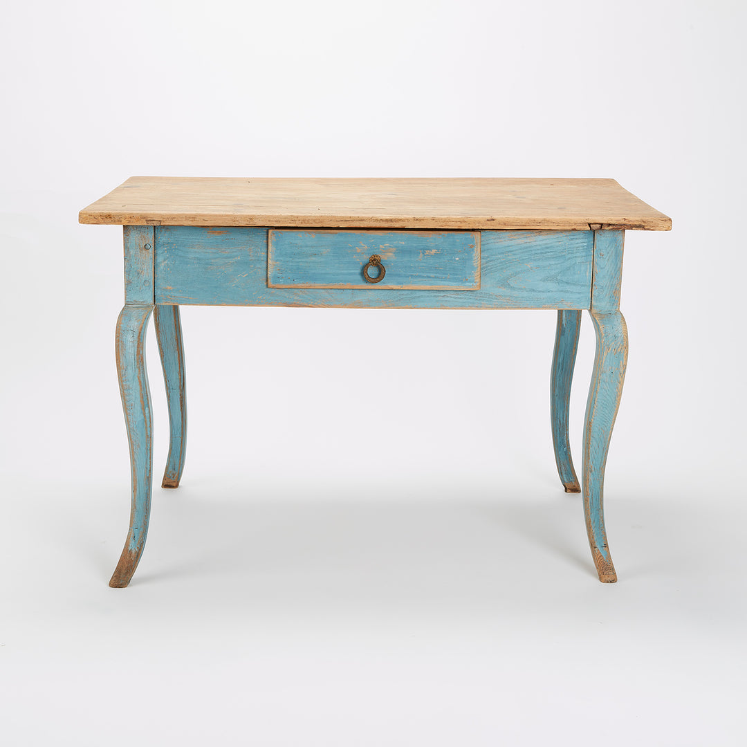 French Painted Table / Desk with Blue Cabriole Legs