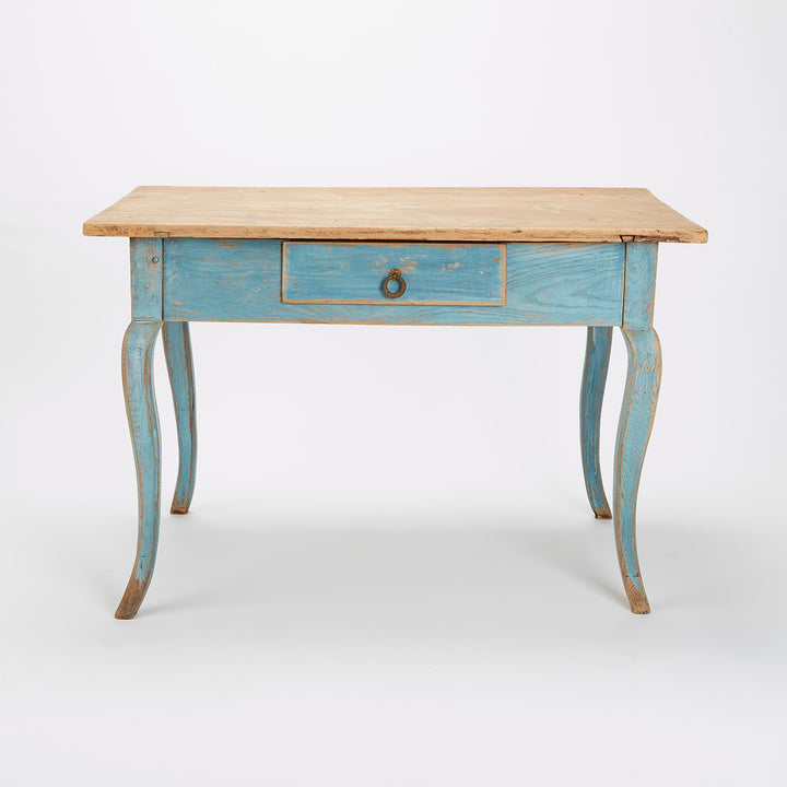 French Painted Table / Desk with Blue Cabriole Legs