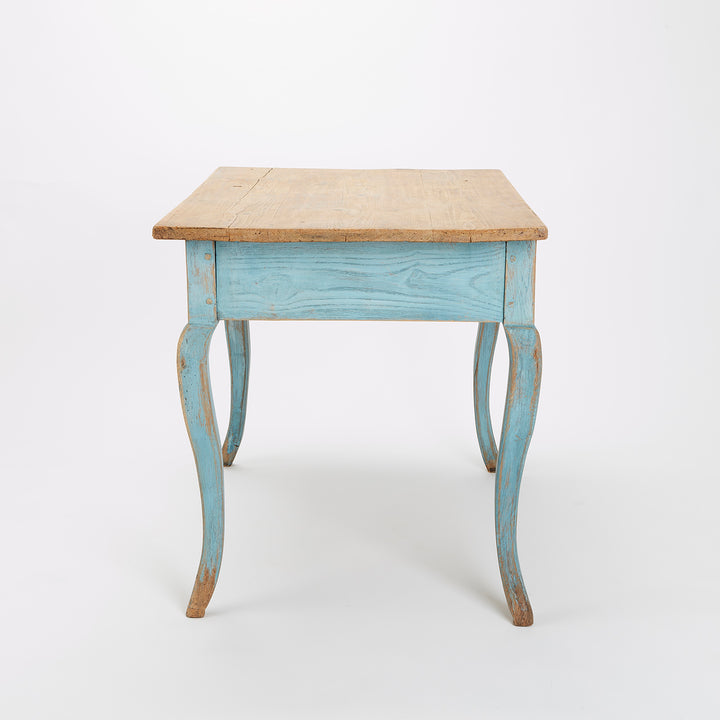 French Painted Table / Desk with Blue Cabriole Legs