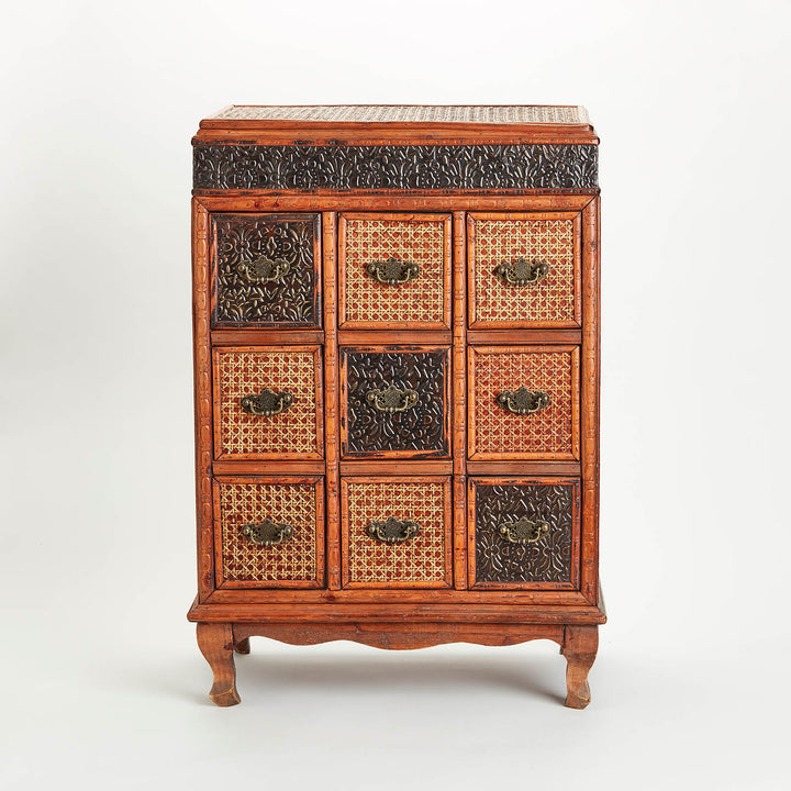 Vintage Bamboo and Caning Apothecary Style Side Table