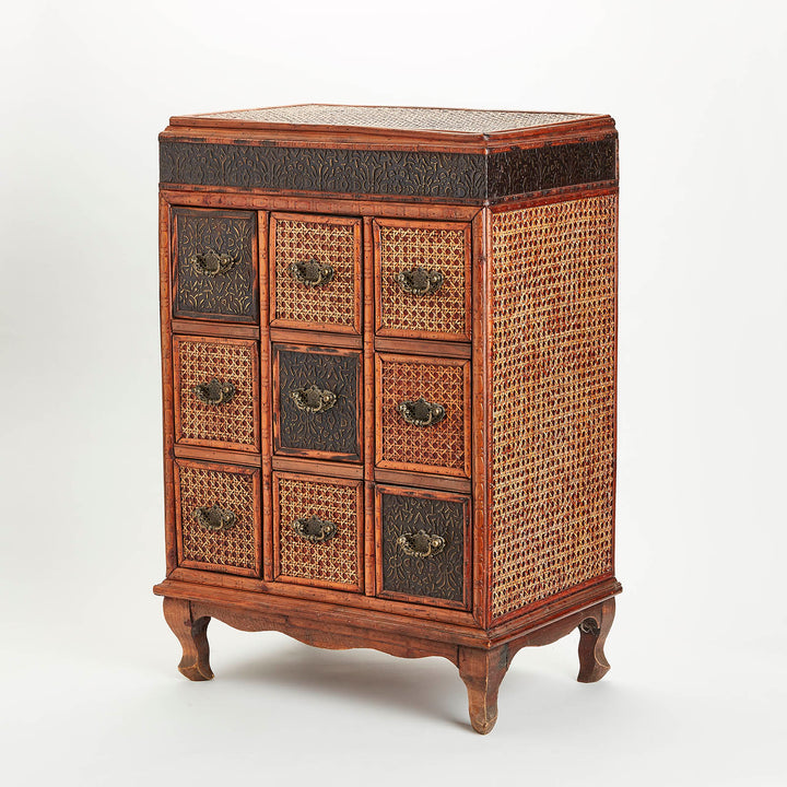 Vintage Bamboo and Caning Apothecary Style Side Table