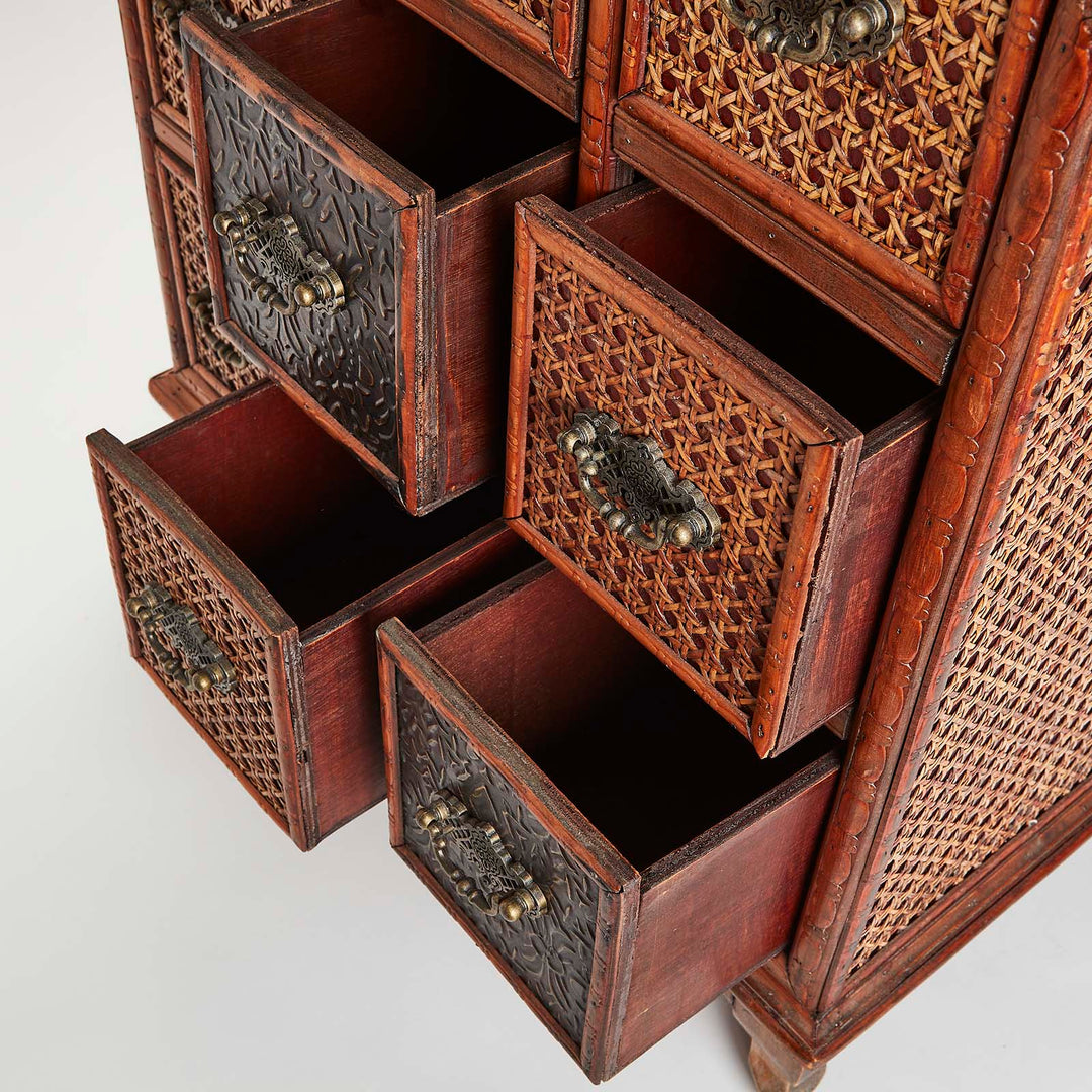 Vintage Bamboo and Caning Apothecary Style Side Table