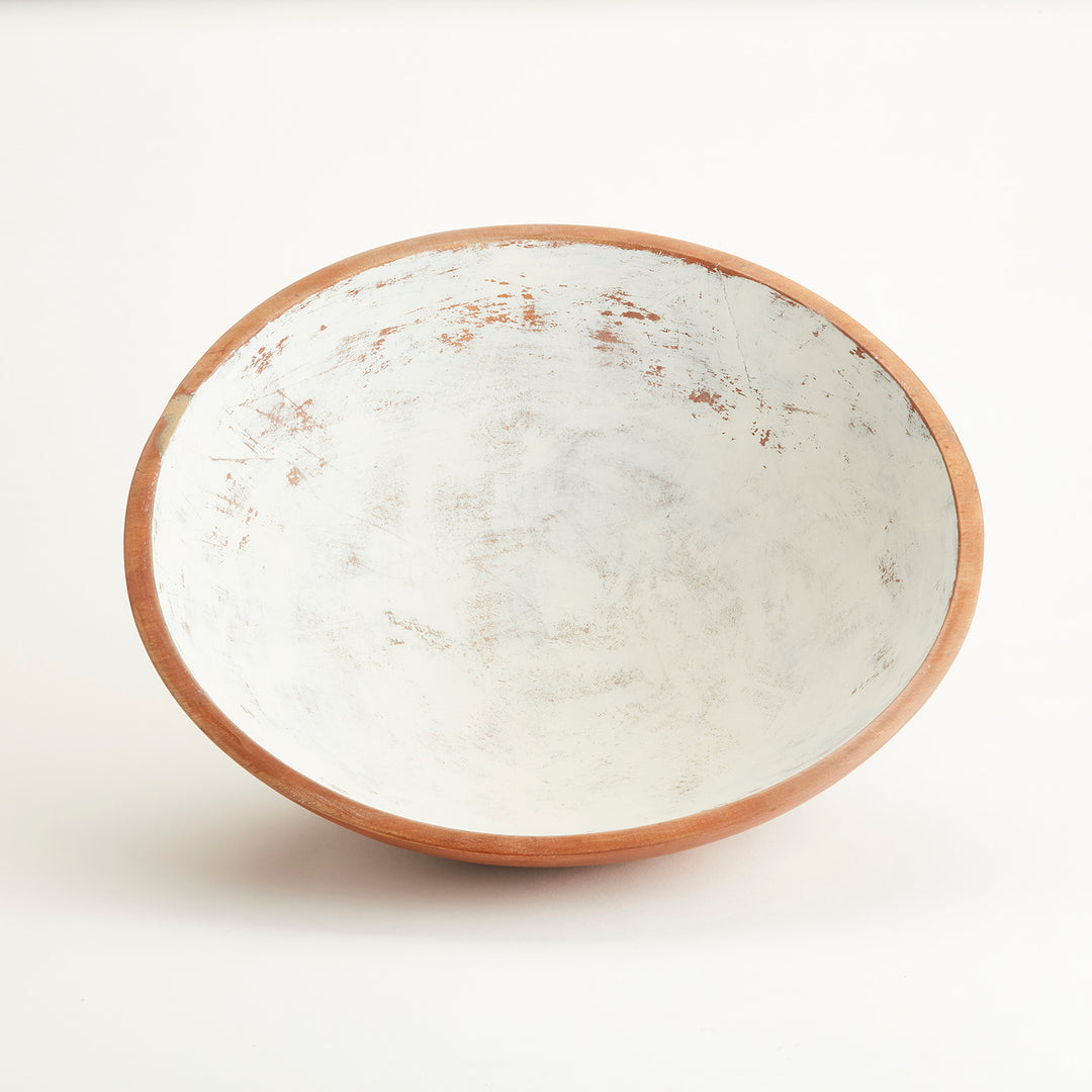 Vintage Wood Bowl with White Paint