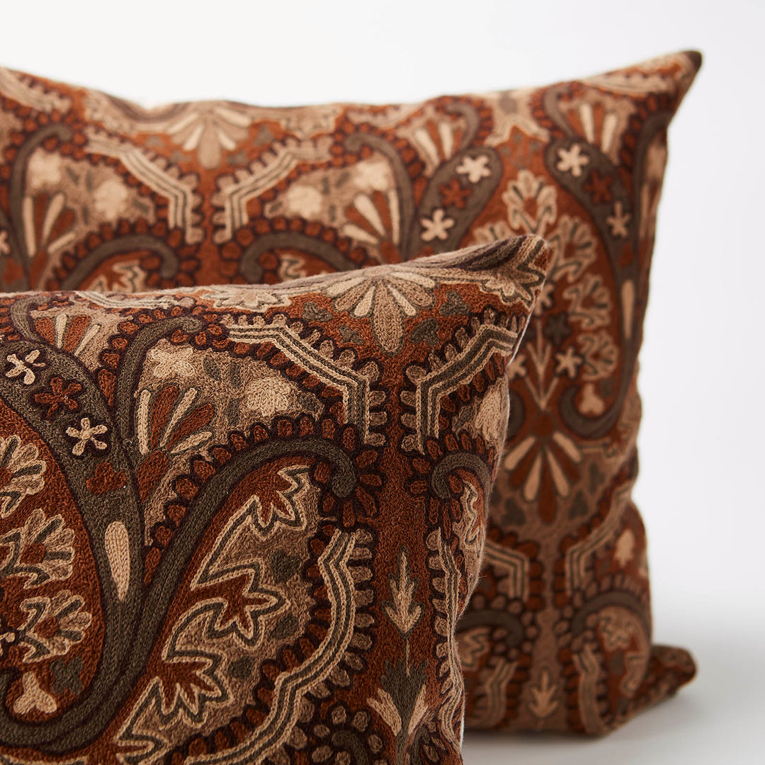 Brown and Gray Crewel Custom Pillow