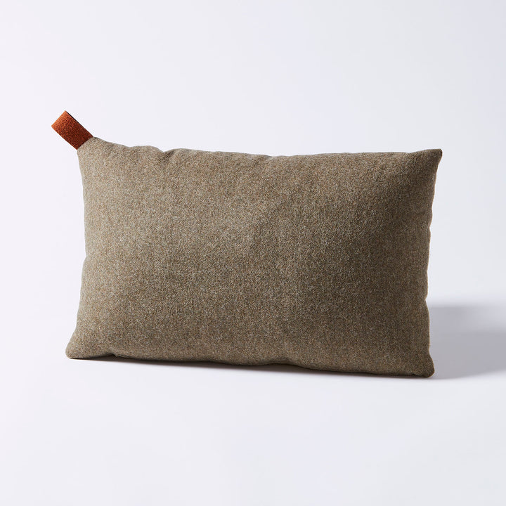 Small Dark Green Wool Custom Pillow with Leather Tab