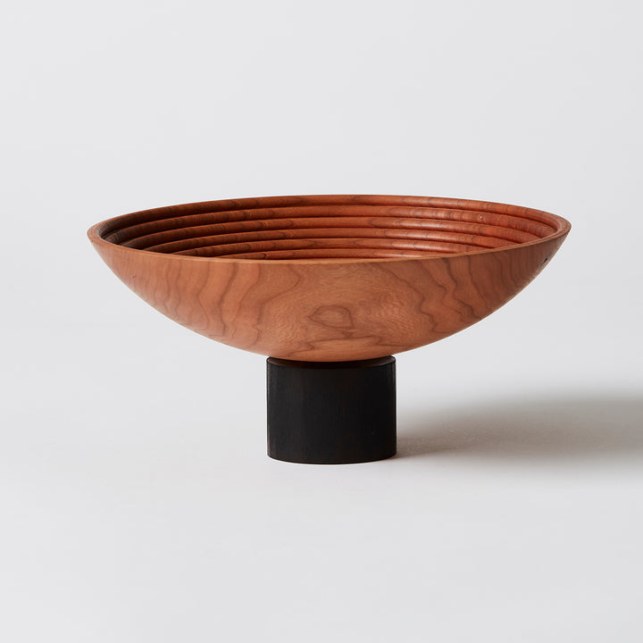 Ribbed Cherry Bowl with Black Base