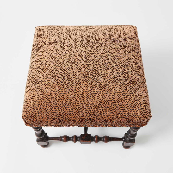 Carved Wooden Ottoman with Velvet Upholstery