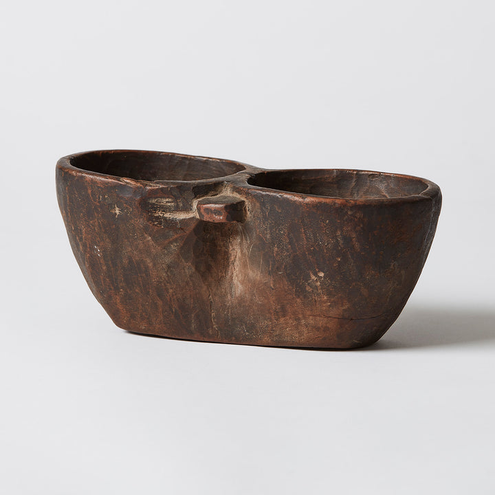 Small Indian Carved Wood Double Bowl