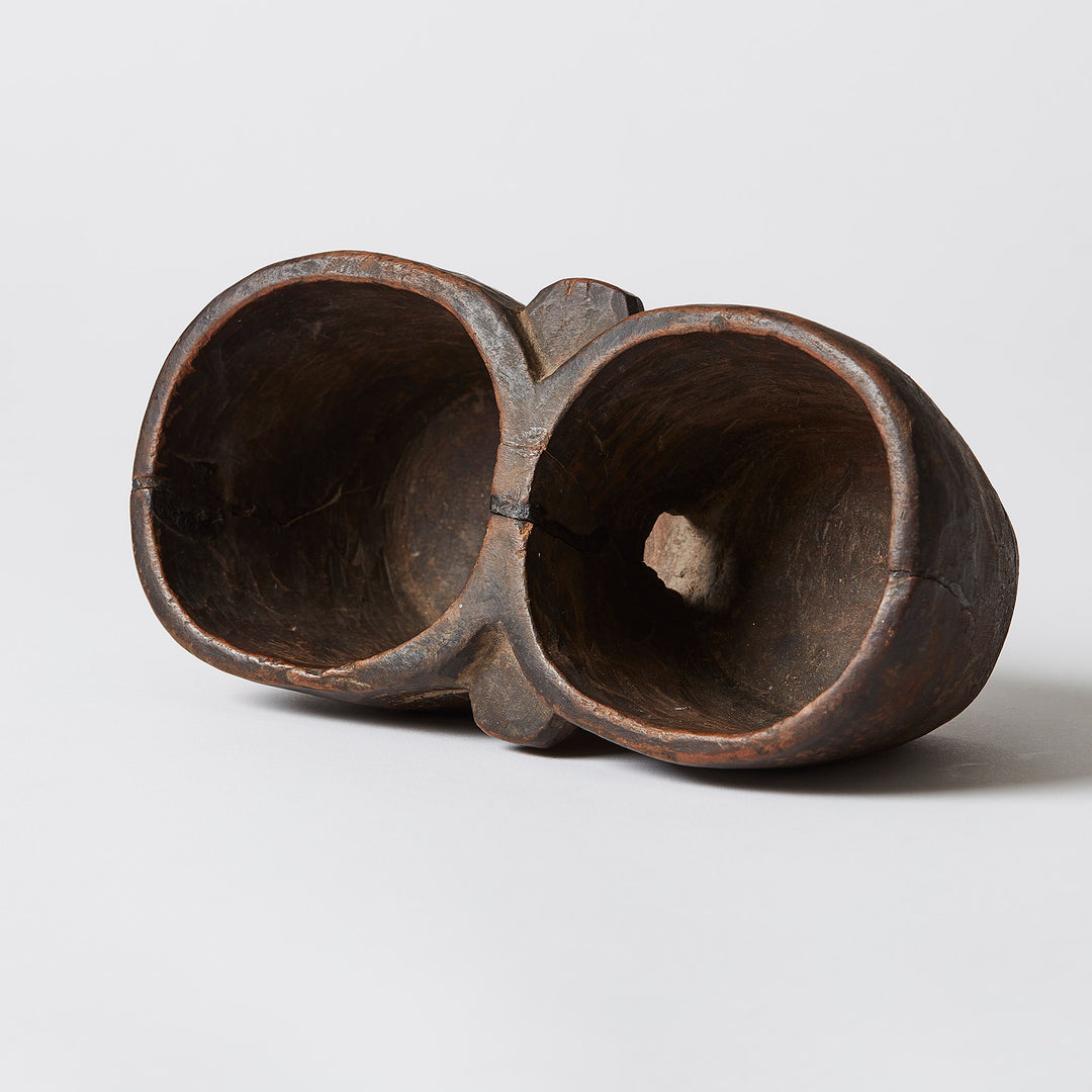 Small Indian Carved Wood Double Bowl