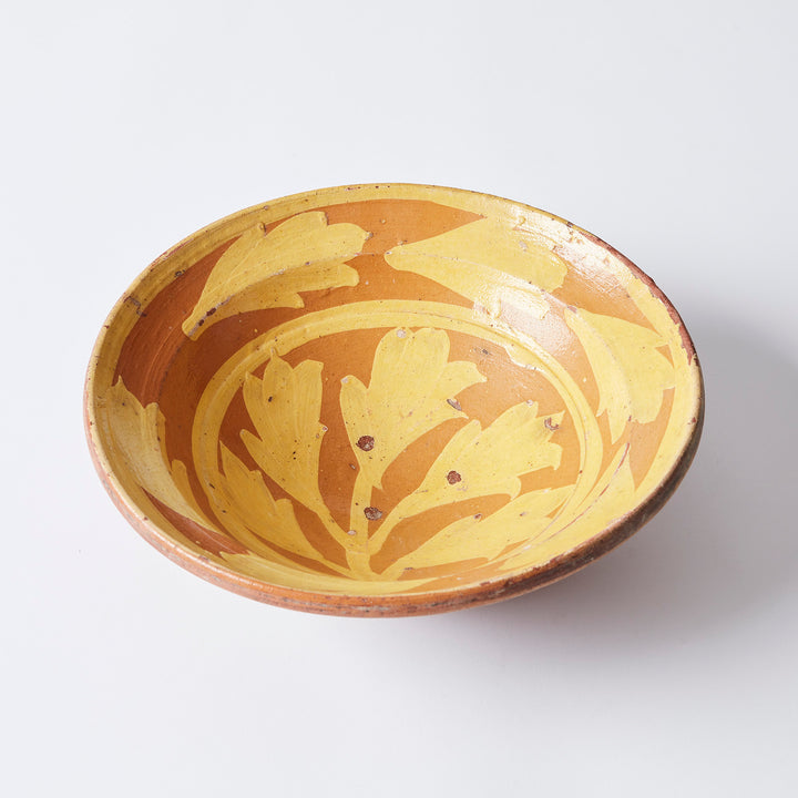 19th Century Hanzq Clay Pottery Bowl, Yellow Design