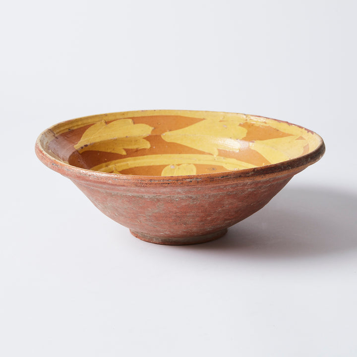 19th Century Hanzq Clay Pottery Bowl, Yellow Design
