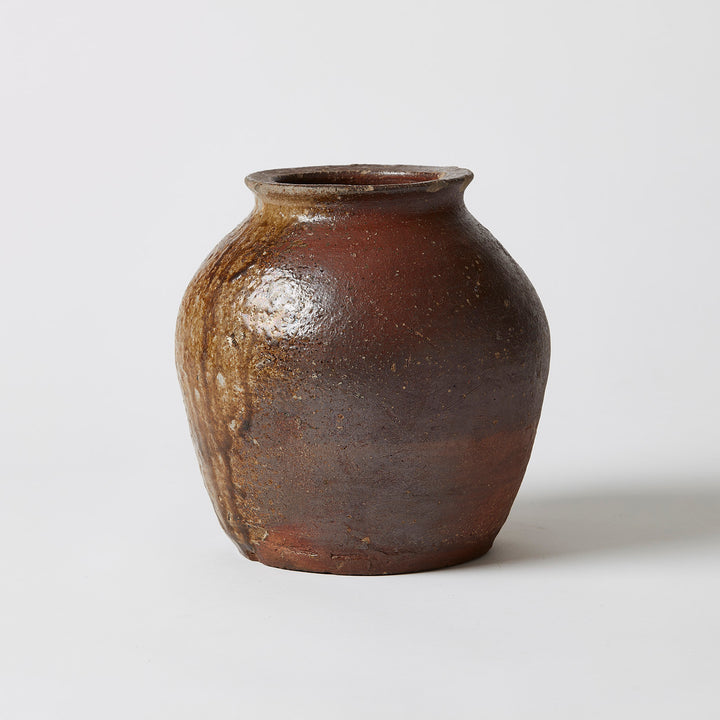 Round Brown Glazed Japanese Edo Pot