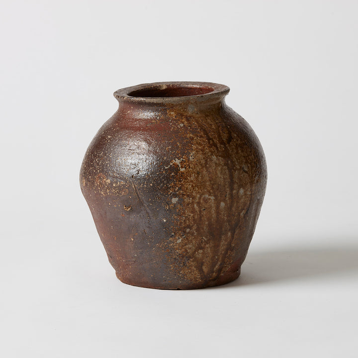Round Brown Glazed Japanese Edo Pot