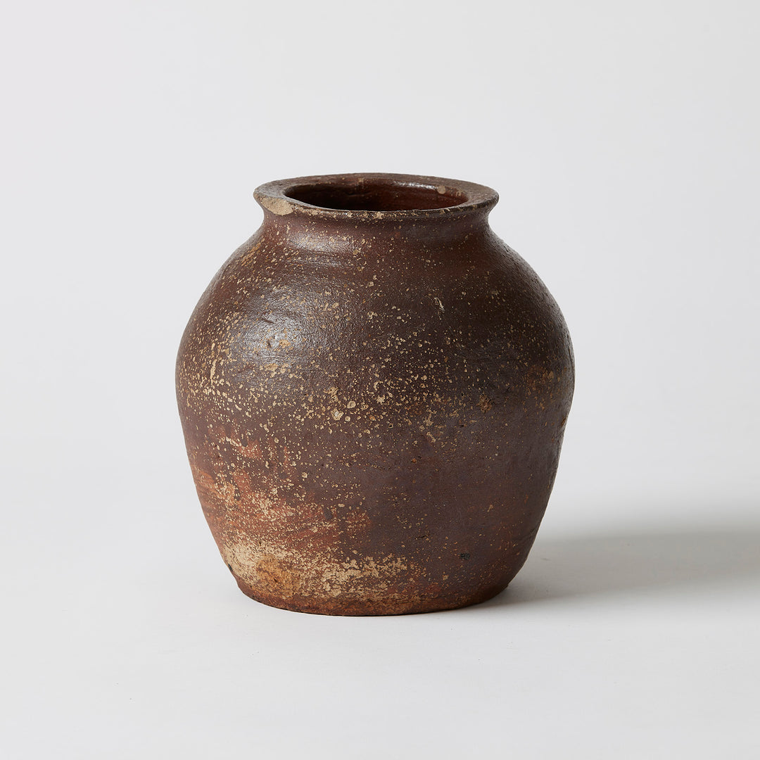 Round Brown Glazed Japanese Edo Pot