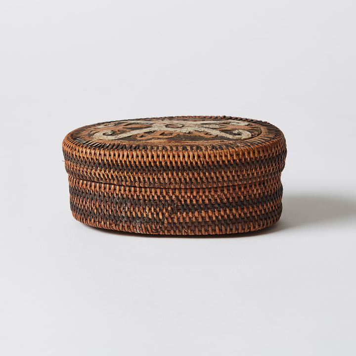 Antique Woven Wedding Basket with Painted Lid