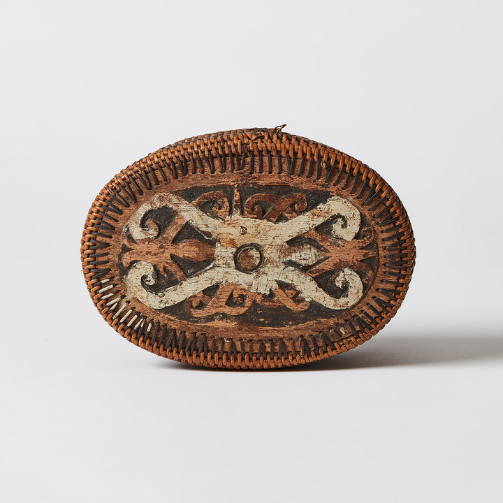 Antique Woven Wedding Basket with Painted Lid