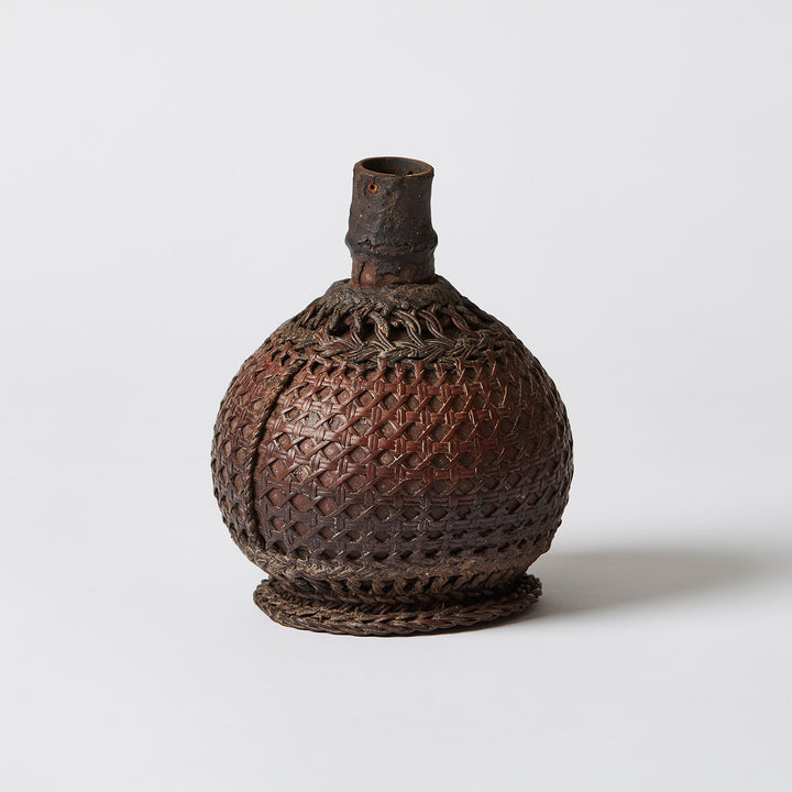 Primitive Gourd Shaped Water Container with Cane Design