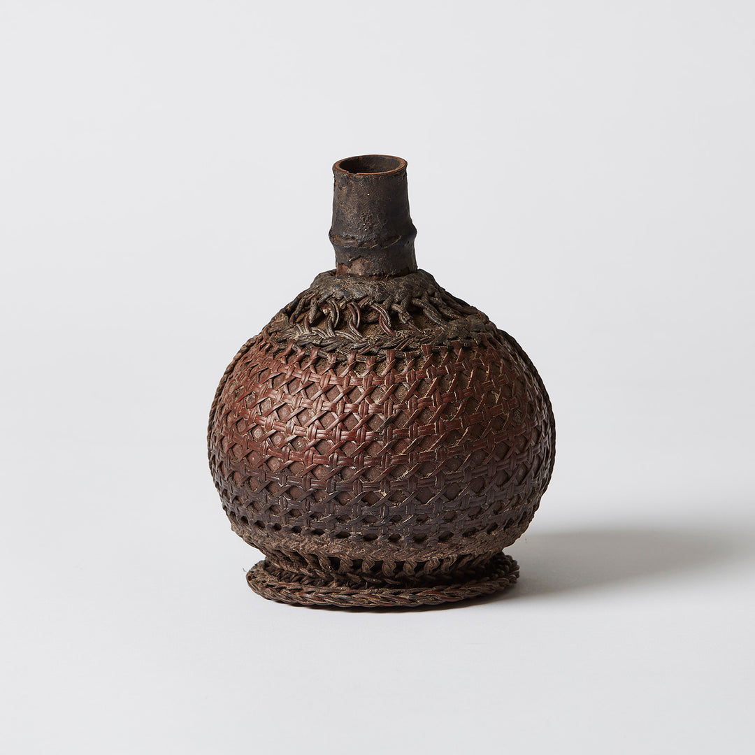 Primitive Gourd Shaped Water Container with Cane Design