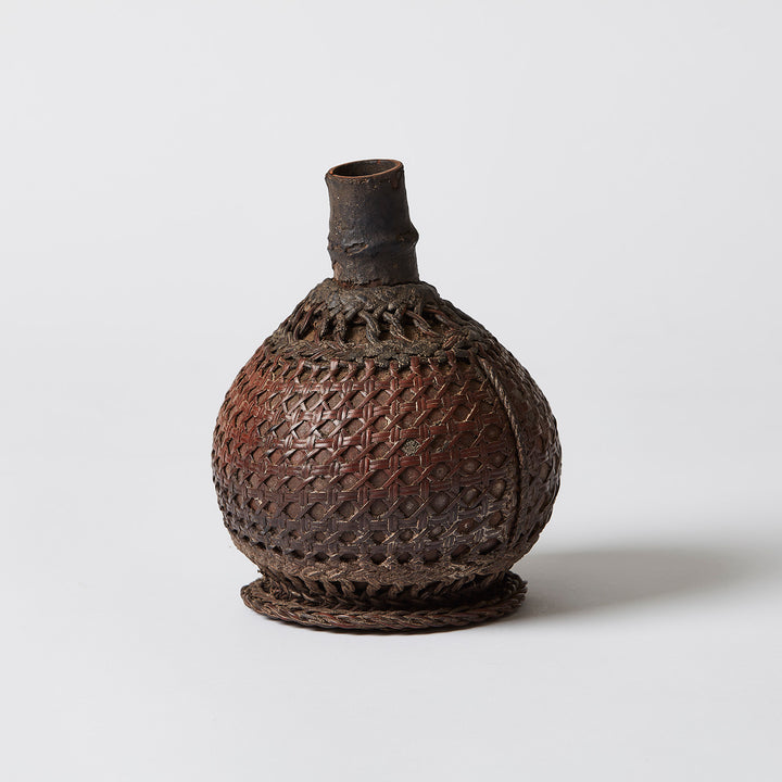 Primitive Gourd Shaped Water Container with Cane Design