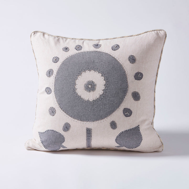 Hand stitched linen pillow by artist Pamela Sztybel