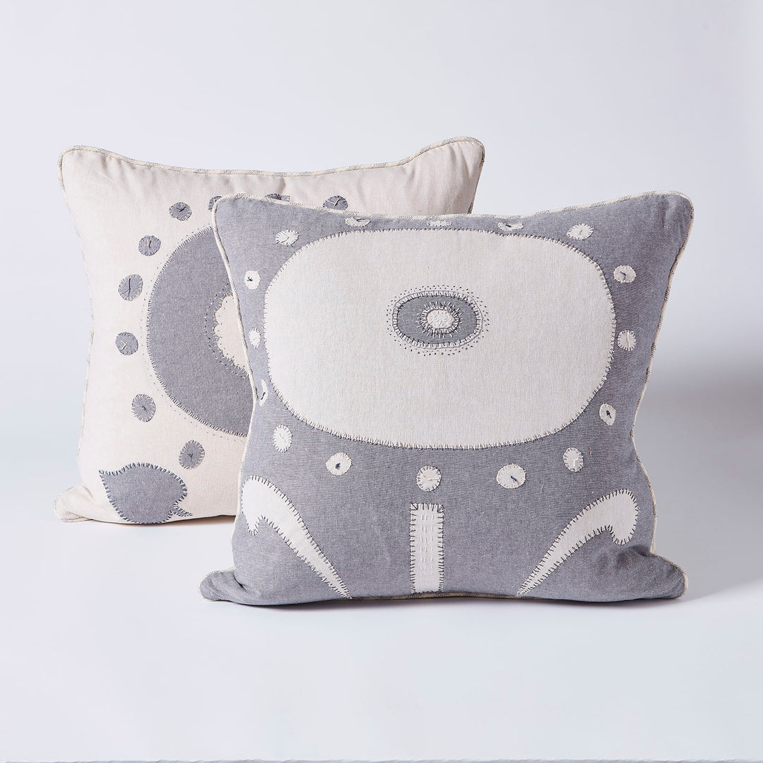 Hand stitched linen pillow by artist Pamela Sztybel