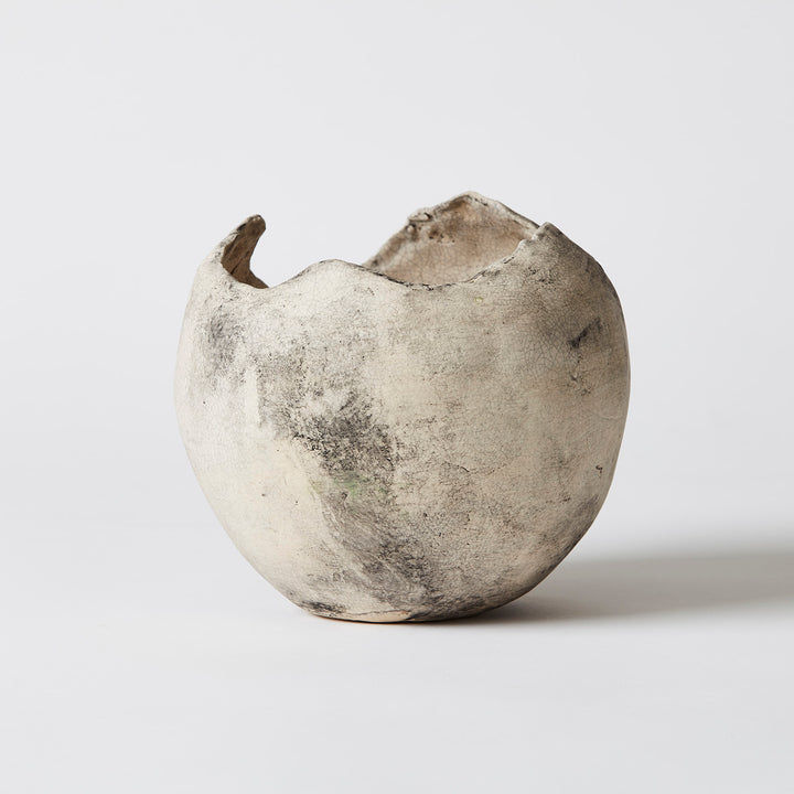 White Stoneware Orb with Crackle Glaze by Souby